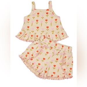 Floral Kids Matching Set - Cream and Red